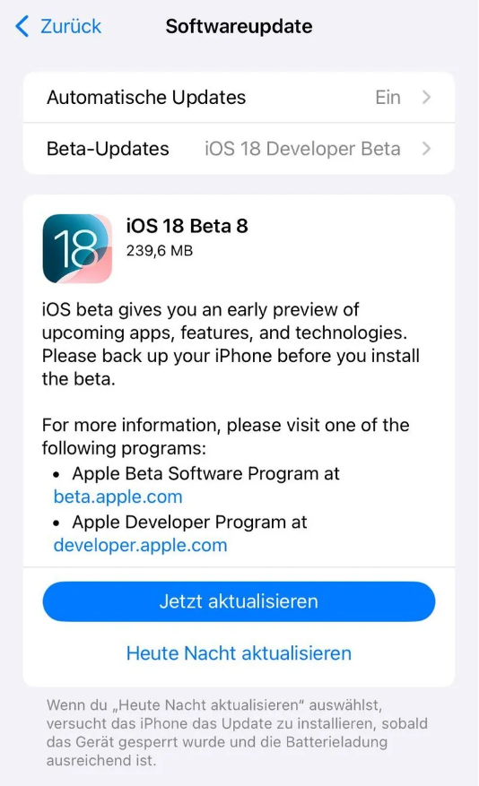 双滦苹果手机维修分享苹果 iOS / iPadOS 18 开发者预览版 Beta 8 发布 